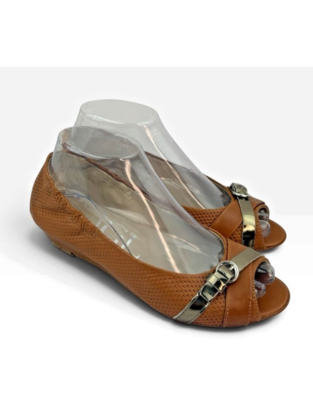 -AGL Atillio Giusti Leombruni Peep Toe Wedge Ballet Flats EU 36 Brown Leather